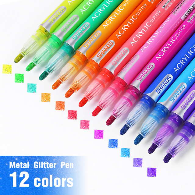12 Color Metallic Glitter Markers, Glitter Pens, Art Glitter Pens Metallic  Paint Pens for Card Making, Rocks, Wood, Ceramics, Gl - AliExpress